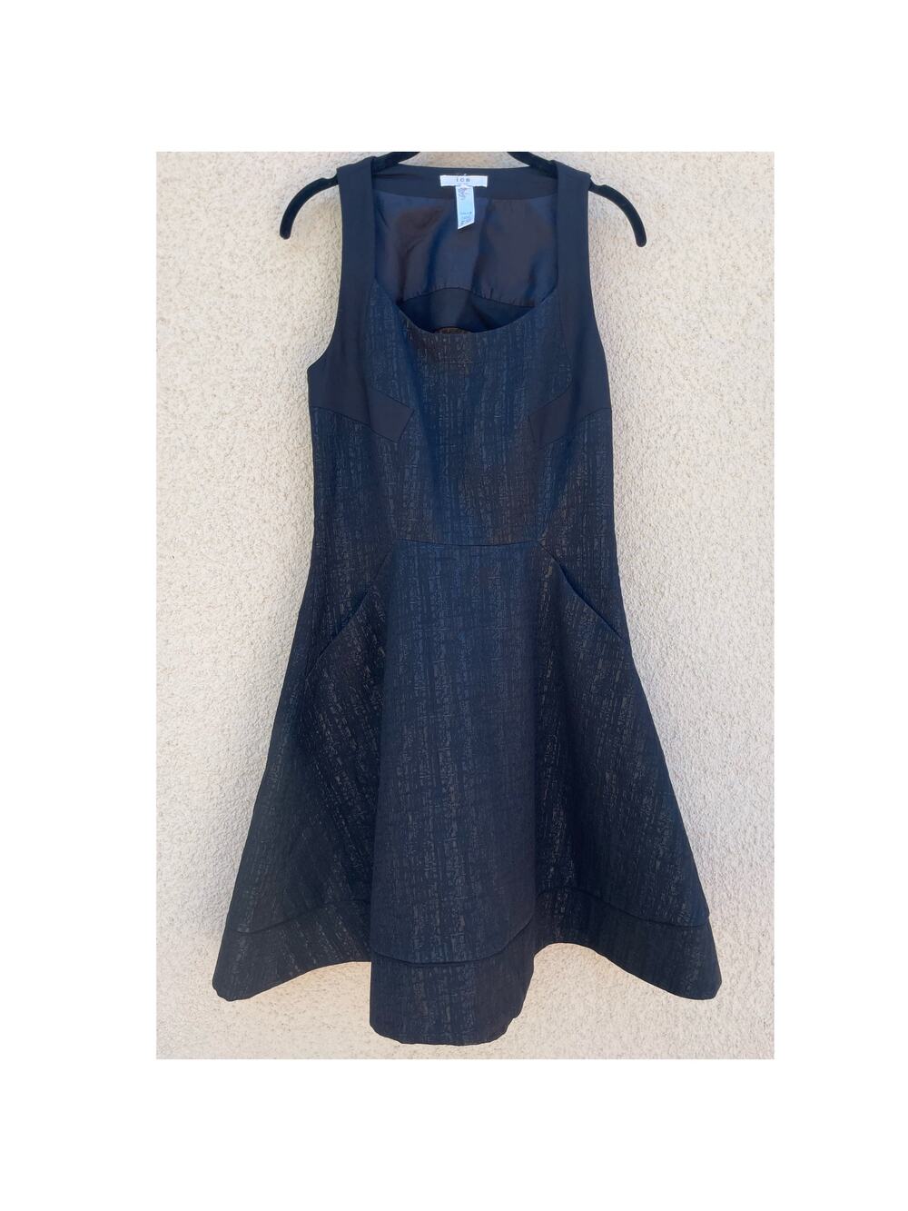 ICB New York Black Shimmery Dress 6 Cutout Pockets